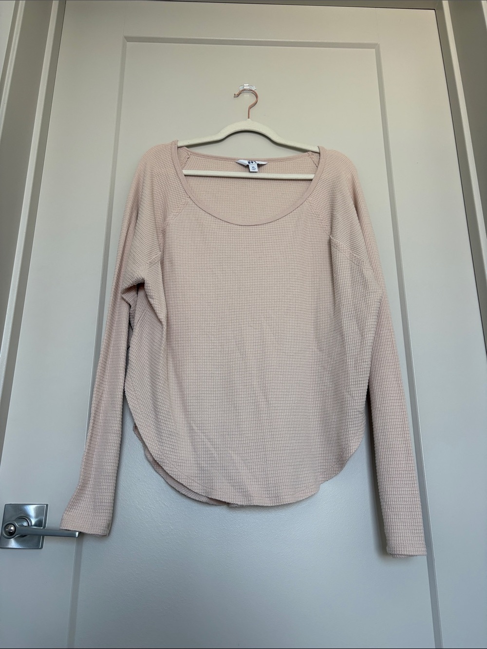 JoyLab Scoop Neck Waffle Long-Sleeve Top - Blush Pink SZ XL with Thumb Holes